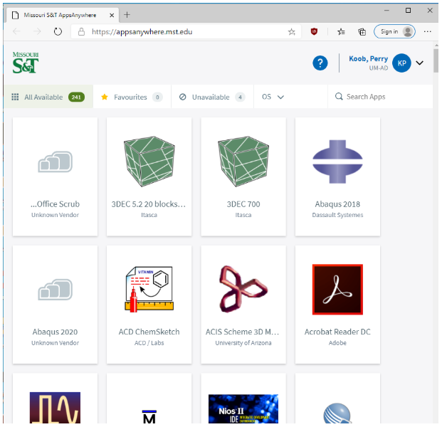 AppsAnywhere Browser after opening